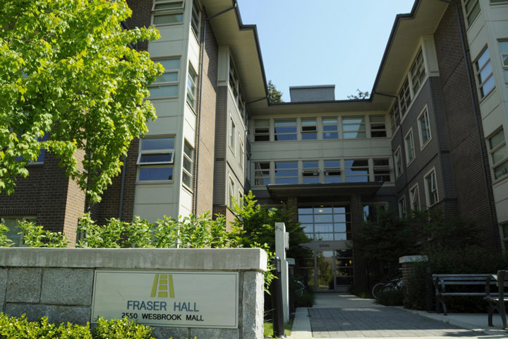 Exterior view and entry to Fraser Hall, UBC.