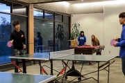 UBC residents unwind in the Walter Gage games room, known as the Fort Camp Lounge.