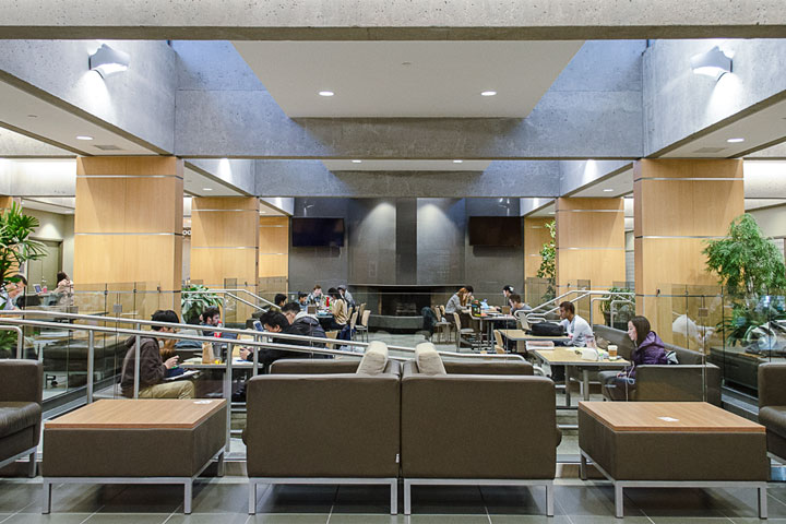 UBC Walter Gage Fireside Lounge is a popular place to study and socialize.