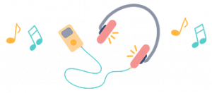 Illustration of retro iPod and headphones